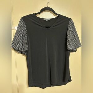 Adrianna Papell Black Top with White Polka Dot Sleeves